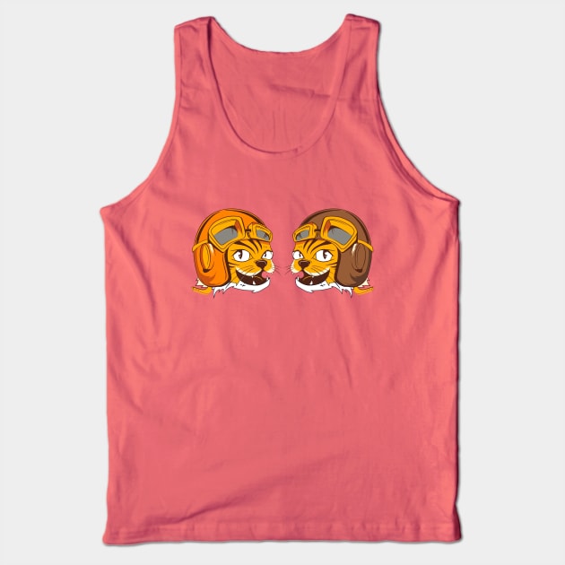 Two Tigers wearing vintage flying helmet's and goggles Tank Top by AJ techDesigns